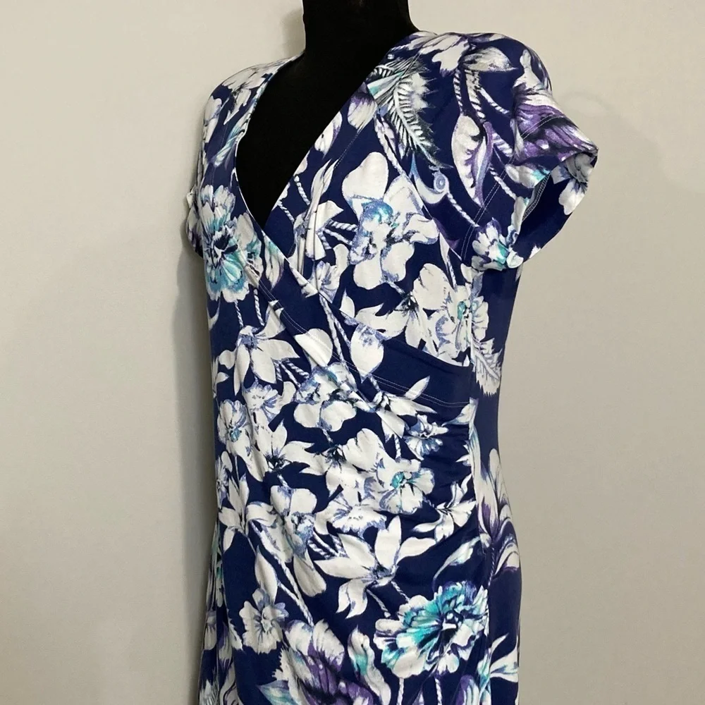 Soft Surroundings Women's Blue Floral Shapely Anywhere Faux Wrap Dress M